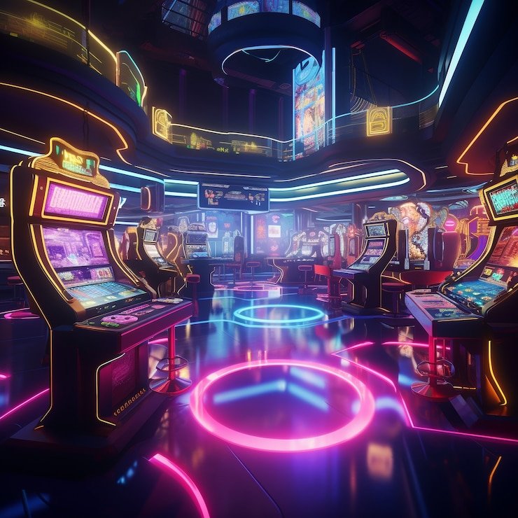 Dealer casino langsung berinteraksi dengan pemain dalam suasana neon modern